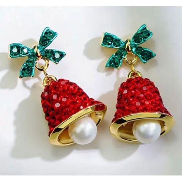 🔔 Festive & fun holiday crystal jingle bell earrings 🔔 - Picture 2 of 5